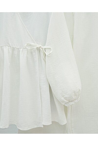 Modamorfo Muslin Suit with Elastic Sleeves and Lace - White