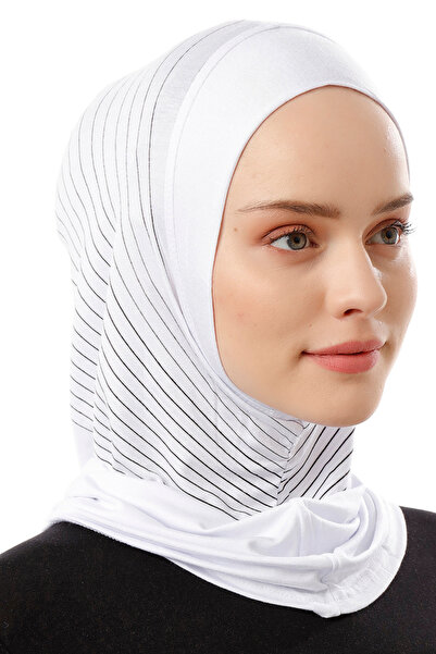Ecardin Ριγέ Αθλητικό Hijab Bone Turban -ST296 ΛΕΥΚΟ