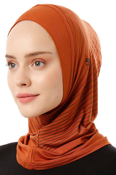 Ecardin Striped Sports Hijab Bonnet Turban -St296 Tile
