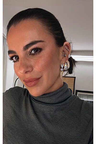 Bo Takı ve Aksesuar Brand Model Zircon Stone Earrings 4.5 cm