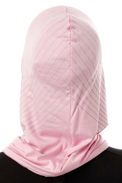Ecardin Ριγέ Αθλητικό Hijab Bone Turban -ST296 ΡΟΖ