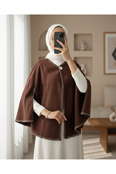 Modamorfo Shepherd's Stitch Pocketed Cashmere Poncho - Brown