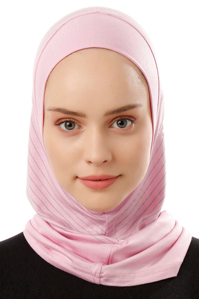 Ecardin Ριγέ Αθλητικό Hijab Bone Turban -ST296 ΡΟΖ