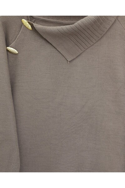 Modamorfo Half-High Neck Knitwear Set with Cross-Button Collar - Toprak
