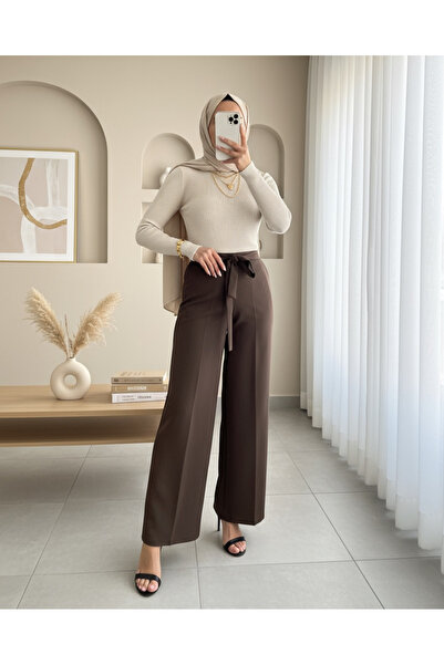 Modamorfo Kalhoty s elastickým pasem a širokými nohavicemi - K. Hnědá