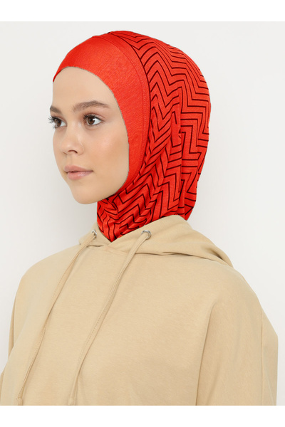 Ecardin Zigzag Striped Sports Plain Hijab Bonnet Turban - St 297 Red