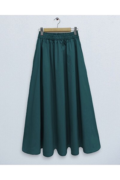 Modamorfo Elastic Waist Double Pocket Poplin Flared Skirt – Emerald