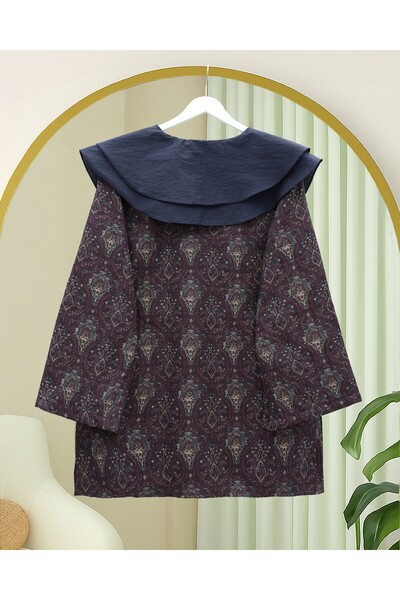 Modamorfo Apron Collar Half Buttoned Slit Quilted Tunic - Plum