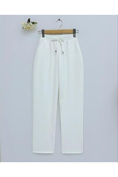 Modamorfo Double Pocket Elastic Waist Lace Detailed Trousers - White