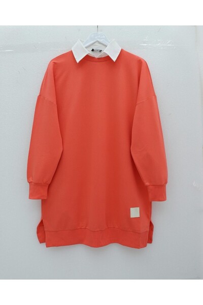 Modamorfo Crew Neck Slit Embroidered Sweatshirt - Pomegranate Blossom