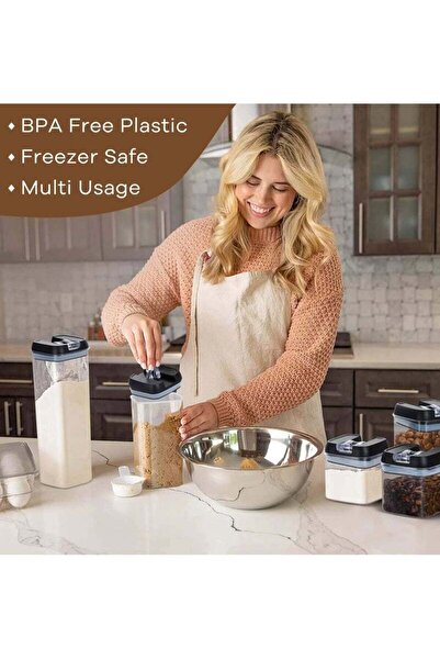 fulina 7 Pack Airtight Kitchen Storage Organizer, Stackable Boxes Containers with Labels for Sugar, Snack