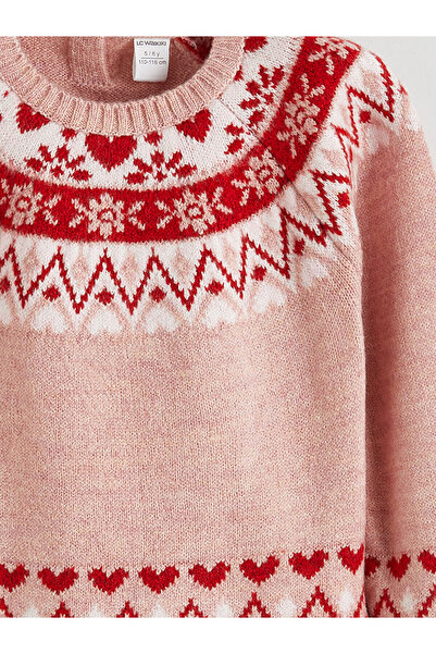 LC Waikiki New Season Crew Neck Patterned Girls' Knitwear Sweater