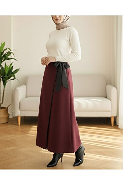 Modamorfo Elastic waist tie-up Piped patterned skirt - burgundy