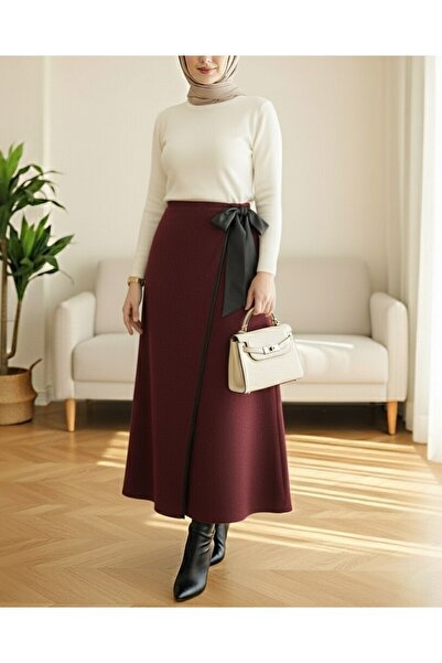 Modamorfo Elastic waist tie-up Piped patterned skirt - burgundy