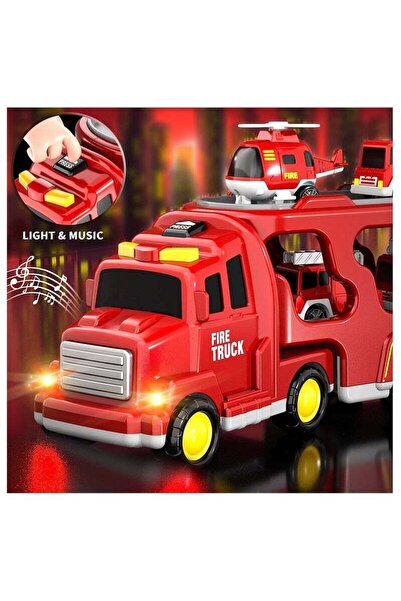 fulina 5 in 1 Fire Car Truck Set, Toddler Trucks Toys for Kids , Gift Card Sets with Light Sound