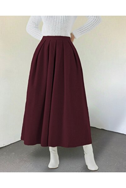 Modamorfo Pleated Zippered Skirt - Burgundy