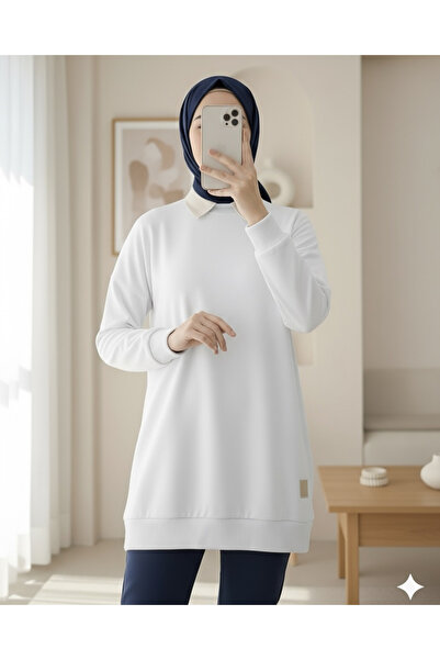 Modamorfo Svetr s vyšívaným potiskem a výstřihem - bílý