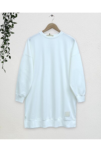 Modamorfo Svetr s vyšívaným potiskem a výstřihem - bílý