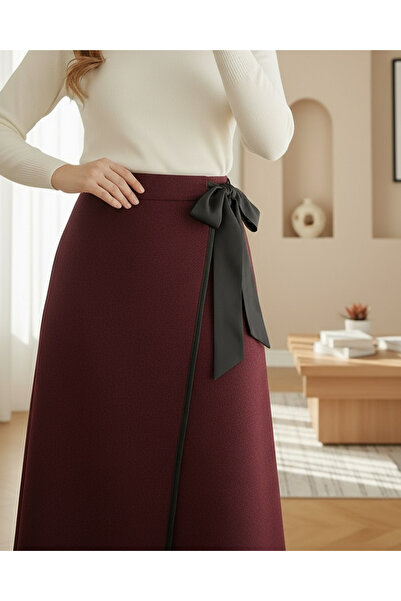 Modamorfo Elastic waist tie-up Piped patterned skirt - burgundy