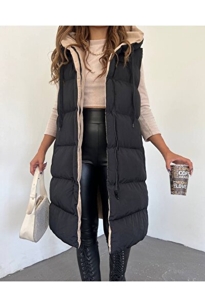 Modamorfo Oboustranná vesta s kapucí - černá