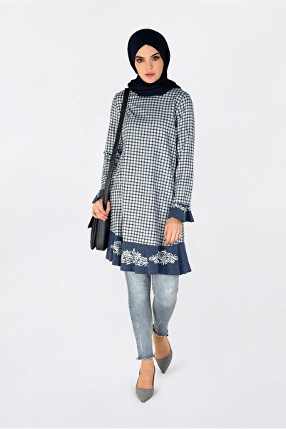 Alvina 4793 Model Gingham Pattern - Flounce Skirt and Embroidered Tunic