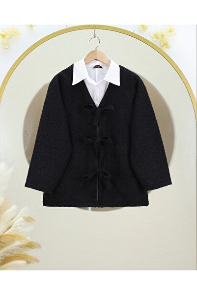 Modamorfo Front tied striped cashmere jacket - black