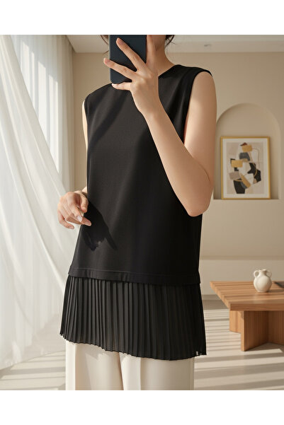 Modamorfo Pleated Combed Cotton Dress with Tulle Detail