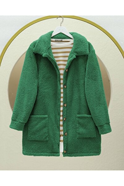 Modamorfo Plush Jacket with Button Pockets - Green