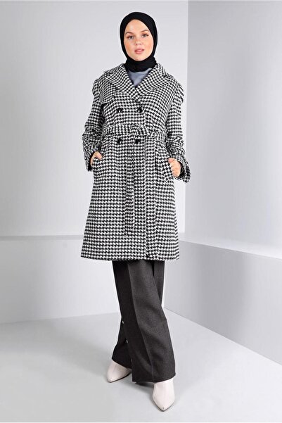 TRENDTESETTÜR WOMEN'S BLACK (BLACK-CREAM) BELLOWED COAT T 90312