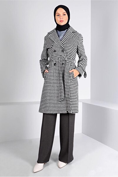 TRENDTESETTÜR WOMEN'S BLACK (BLACK-CREAM) BELLOWED COAT T 90312