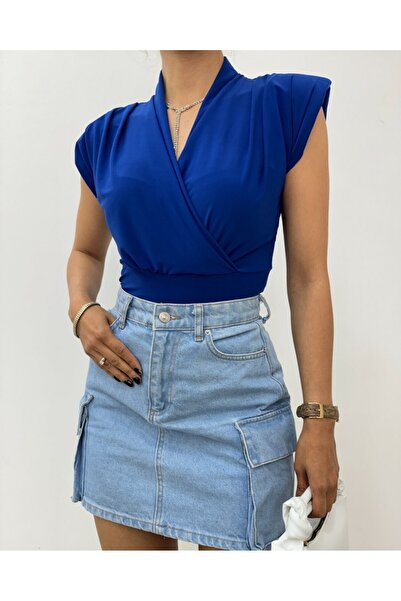 Modamorfo Zero Sleeve Padded Double Breasted Model Sandy Blouse -Saks