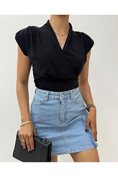 Modamorfo Zero sleeve Shoulder Pad piece Double-Breasted model sandy blouse - black