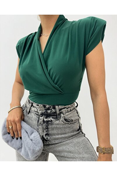 Modamorfo Zero sleeve Shoulder Pad piece Double-Breasted model sandy blouse - emerald