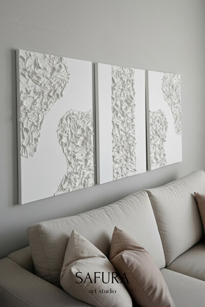 Safura Art Studio Dokulu Tablo – El Yapımı 3 Boyutlu Minimalist Tuval, Modern...