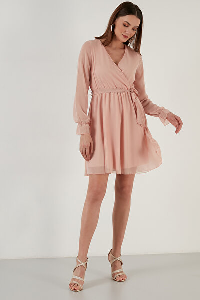 Lela Круазе комір з зав'язкою Детальне шифонове міні-вечірнє плаття ПЛАТТЯ 6051467