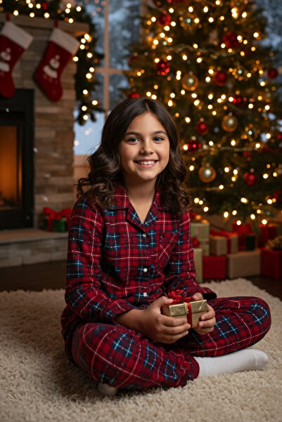 Fulla Moda Σετ πιτζάμες για κορίτσια με καρό σχέδιο από σουέτ