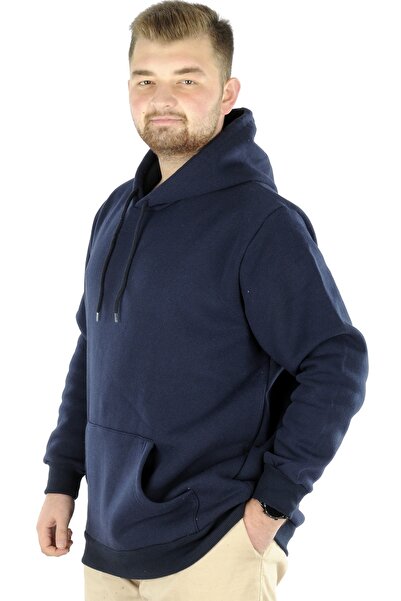 ModeXL Mode XL - Μπλε Navy Sweat Hoodie μεγάλου μεγέθους, Kangaroo Pocket Recycle B20532