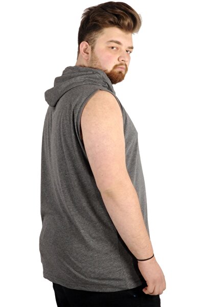 ModeXL Mode Xl Large Size Men's Sleeveless Hoodie Basic 21125 Antramelange