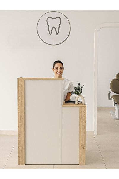 dorpek Enter Karşılama Bankosu 110cm Kasa Resepsiyon Masası Ofis Bankosu Sepet-kumtaşı