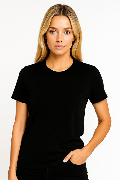 MONARCHMODA Tricou pentru femei (2025 SUMMER PREMIUM NEGRU CULORI KRATKĂ MANȘĂ T-SHIRT %100 BUMBAC Gât rotund)