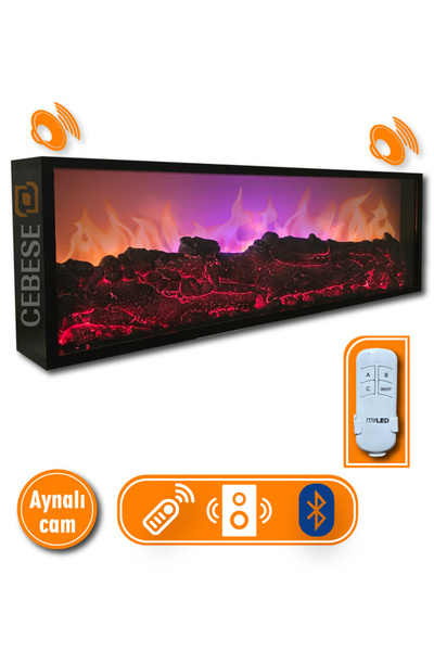 ROZIA Elektrikli Şömine 100 X 31.5 X 16 Cm Bluetooth Ses Sistemli Uzaktan Kumandalı , Aynalı Cam