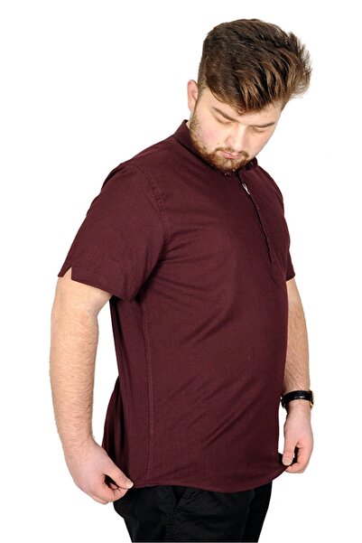 ModeXL Mode Xl Large Size Men's Short Sleeve High Collar 20387 Claret Red
