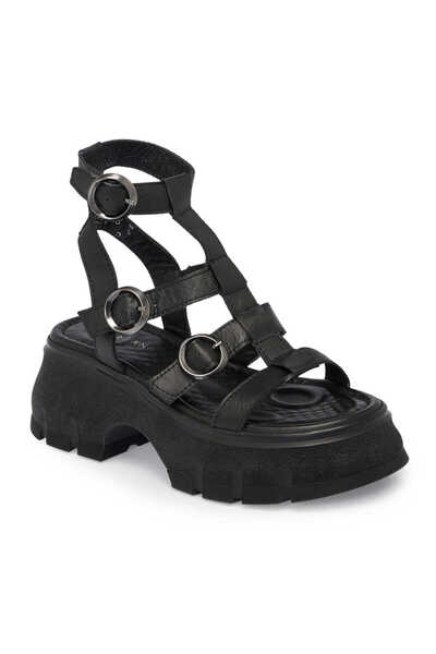 Tergan Siyah Hakiki Deri Kadın Sandalet - K24Y1SN67165-A23