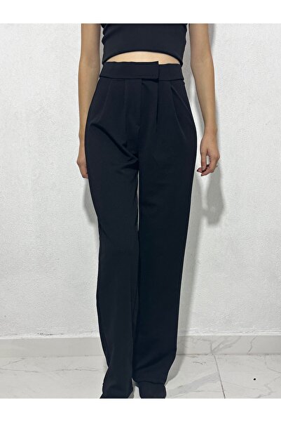 M&N Dámské kalhoty Palazzo s vysokým pasem a volnými nohavicemi se zapínáním na suchý zip – černé