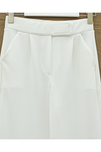 Modamorfo Beli Hook and Loop Detail Pipe Leg Fabric Trousers - White