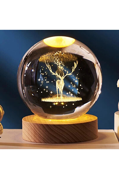 Genel Markalar Dekoratif Geyik Tasarımlı Ahşap Altlıklı Işıklı Cam Küre Büyük...