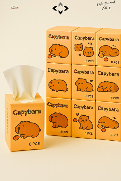 LİGROUND مناديل صغيرة منقوشة لطيفة على شكل كابيبارا، 9 قطع، مناديل محمولة للأطفال، مناديل جيب لحقيبة المدرسة، مناديل صحية