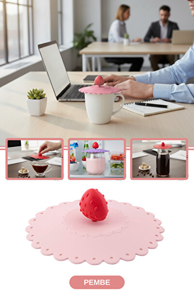 Silicolife Silikon Bardak Kupa Kapağı, Toz Geçirmez Isı Koruyucu Bardak Kupa Şişe Sosluk Kapağı Pembe