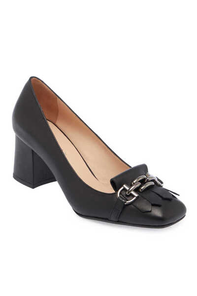 Tergan Siyah Hakiki Deri Kadın Topuklu Ayakkabı - K24I1AY67180-A23