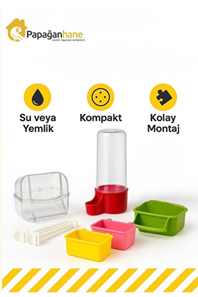 Papağanhane طقم مغذي ومشرب ملون للطيور |   وعاء ماء مزدوج سعة 200 مل + حاويات...